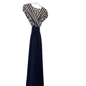 Shein Women's Navy White Stripe Plunge Wrap Front Jumpsuit Size S (US 4)…